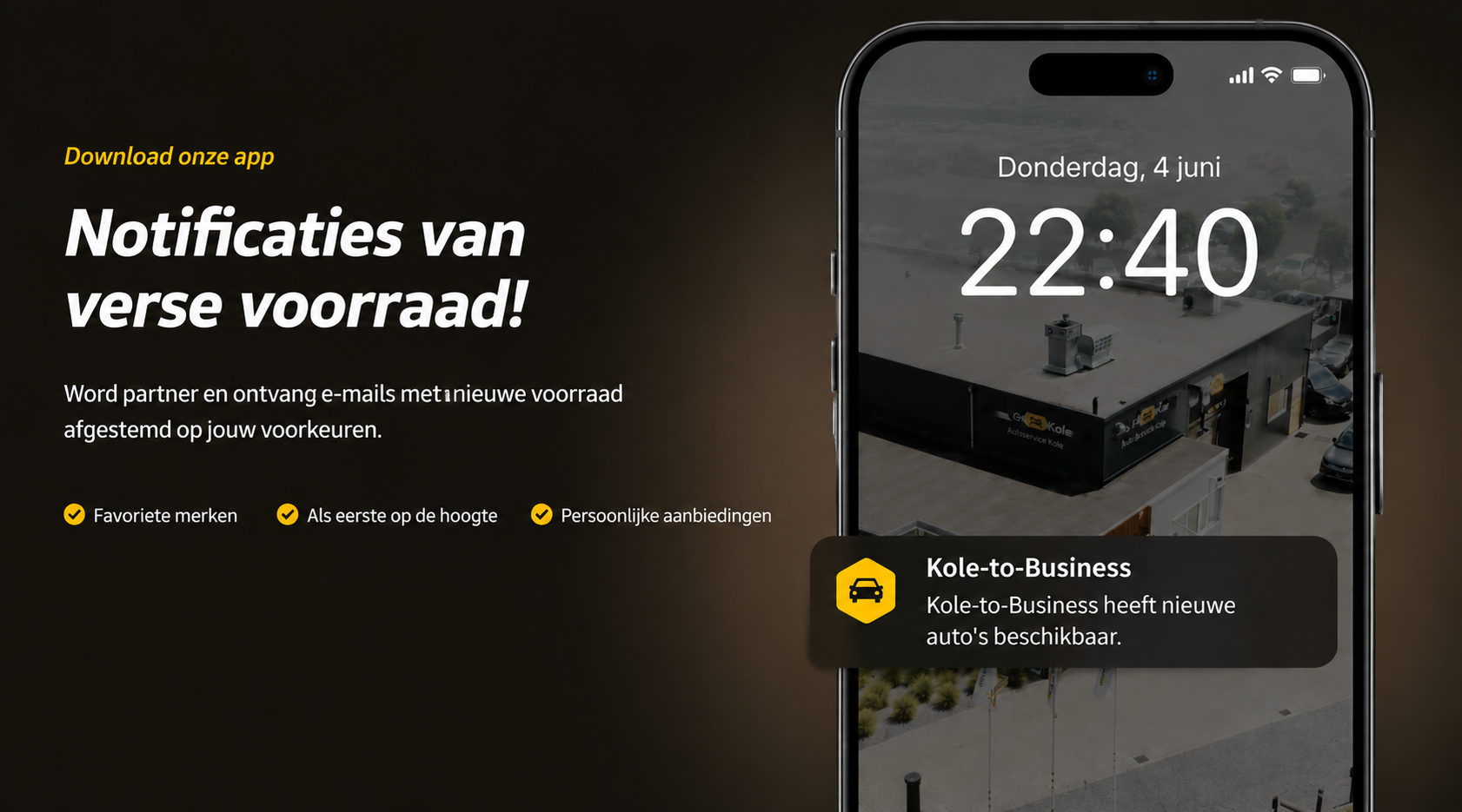 Notificaties van nieuwe wagens — word partner en blijf op de hoogte